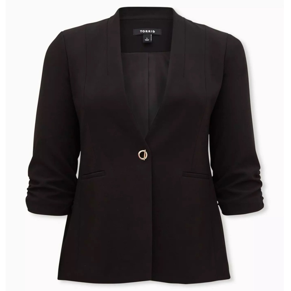 Torrid Collarless Classic Fit Blazer with Clasp & 3/4 Sleeves
